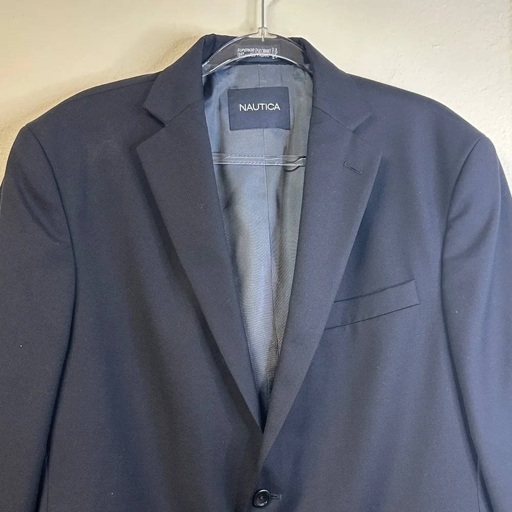 Nautica Men’s Navy 100% Wool Sport Coat Blazer 42R Classic Tailored Jacket